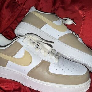 Nike AF1 Custom Beige and White Sneakers